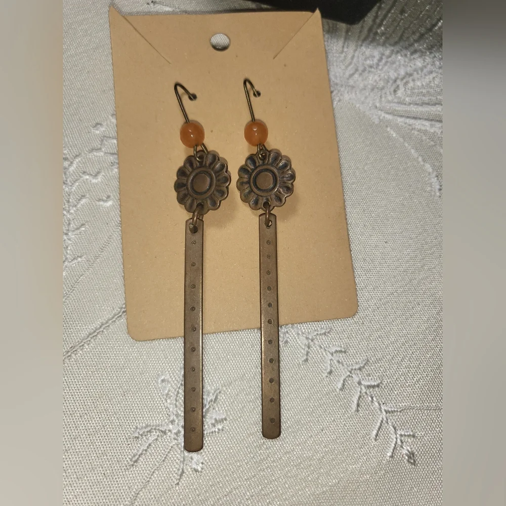 Bronze Copper‎ Earrings with Orange Beads